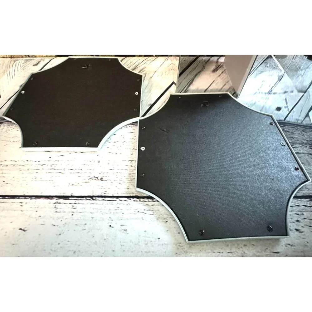 Set Of 2 Light Blue Octagonal Wall Mirrors With Geometric Design